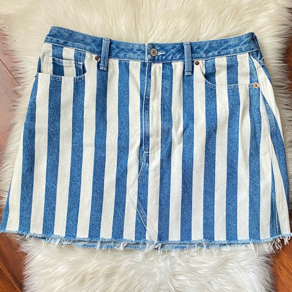 Abercrombie & Fitch Dresses & Skirts - Abercrombie & Fitch Blue Denim and White Striped Mini Skirt